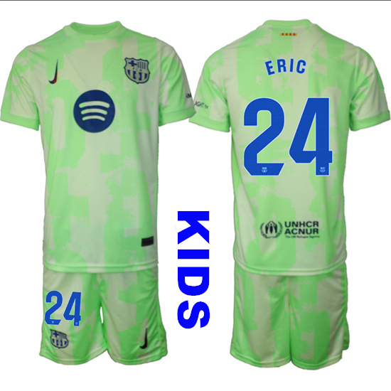 Youth FC Barcelona #24 ERIC 2024-25 Away 2nd Green Kids Soccer Suit Jersey