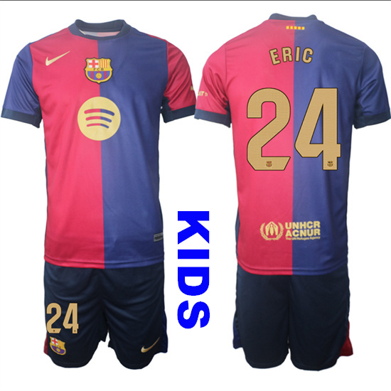 Youth FC Barcelona #24 ERIC 2024-25 Home Kids Soccer Suit Jersey
