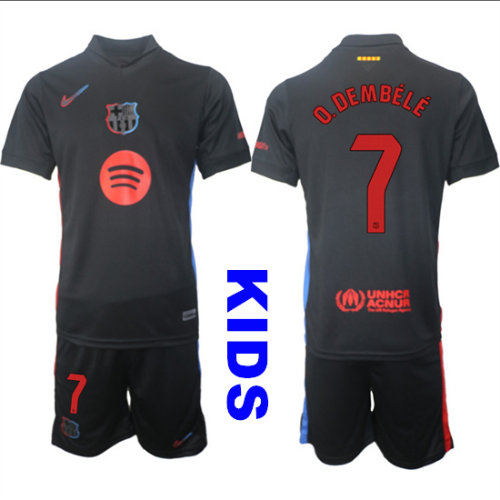 Youth FC Barcelona #7 O.DEMBELE 2024-25 Away Black Kids Soccer Suit Jersey