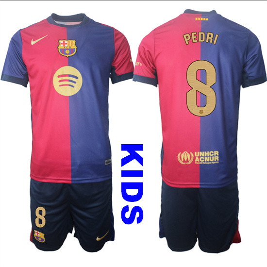 Youth FC Barcelona #8 PEDRI 2024-25 Home Kids Soccer Suit Jersey