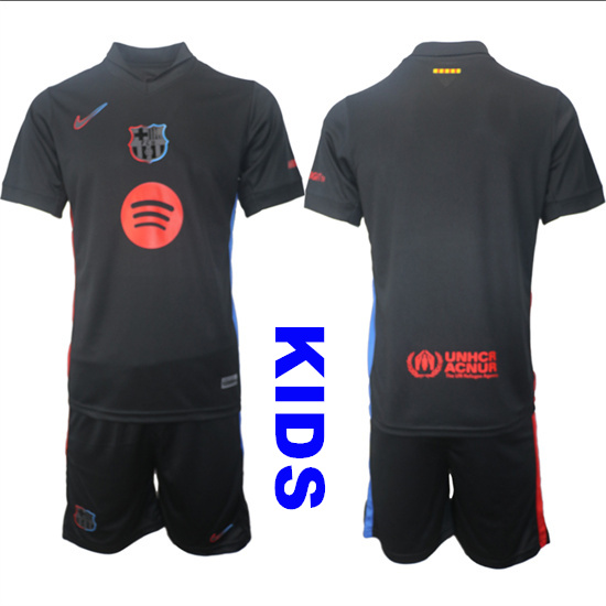 Youth FC Barcelona Blank Or Custom 2024-25 Away Black Kids Soccer Suit Jersey2