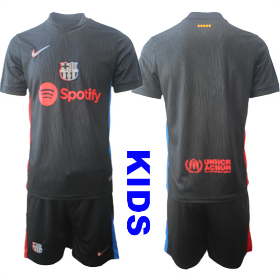 Youth FC Barcelona Blank Or Custom 2024-25 Away Black Kids Soccer Suit Jersey3