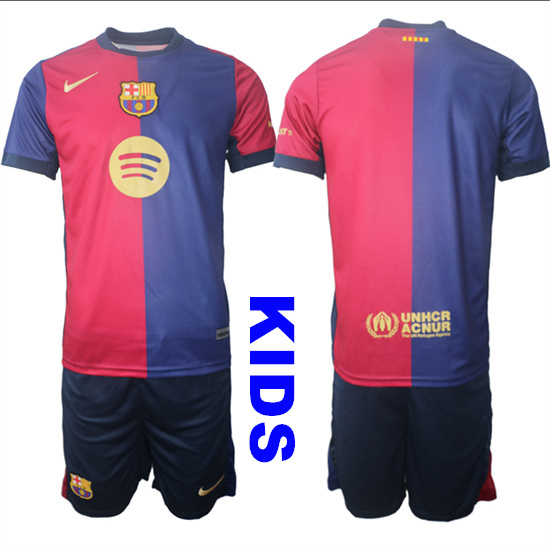 Youth FC Barcelona Blank Or Custom 2024-25 Home Kids Soccer Suit Jersey1