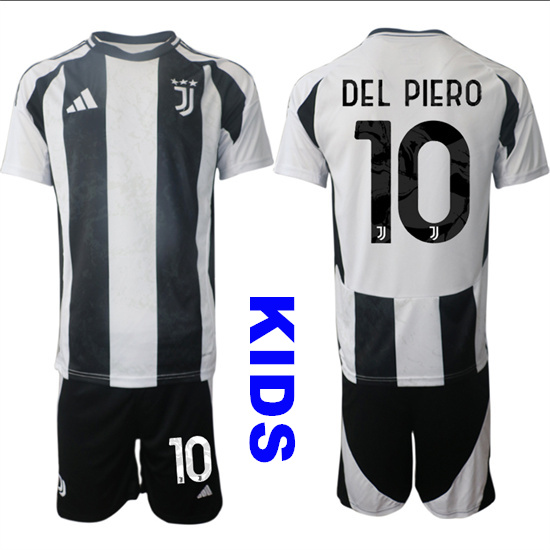 Youth Juventus FC #10 DEL PIERO 2024-25 Home Kids Soccer Suit Jersey
