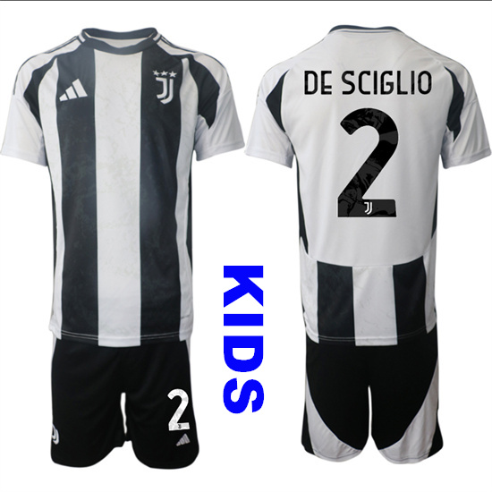 Youth Juventus FC #2 DE SCIGLIO 2024-25 Home Kids Soccer Suit Jersey