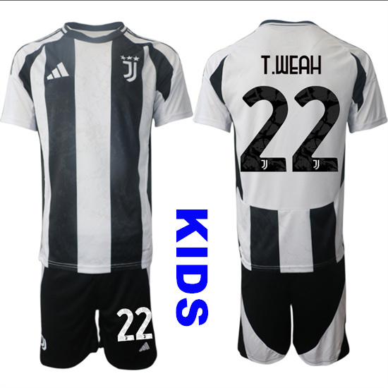 Youth Juventus FC #22 T.WEAH 2024-25 Home Kids Soccer Suit Jersey