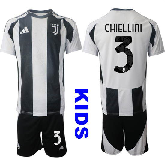 Youth Juventus FC #3 CHIELLINI 2024-25 Home Kids Soccer Suit Jersey