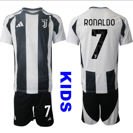 Youth Juventus FC #7 RONALDO 2024-25 Home Kids Soccer Suit Jersey