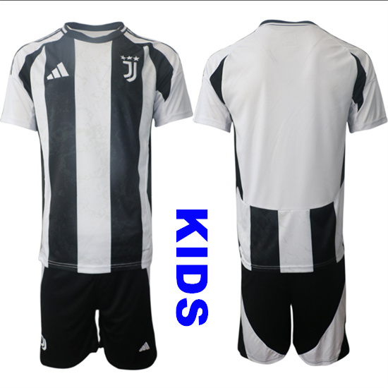 Youth Juventus FC Blank 2024-25 Home Kids Soccer Suit Jersey