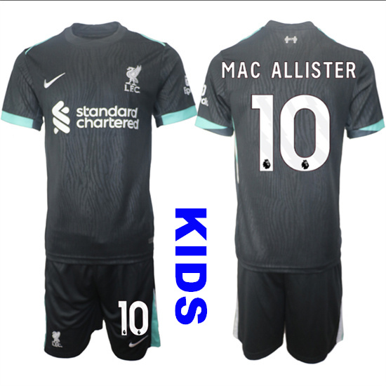Youth Liverpool #10 MAC ALLISTER 2024-25 Black Away Kids Soccer Suit Jersey