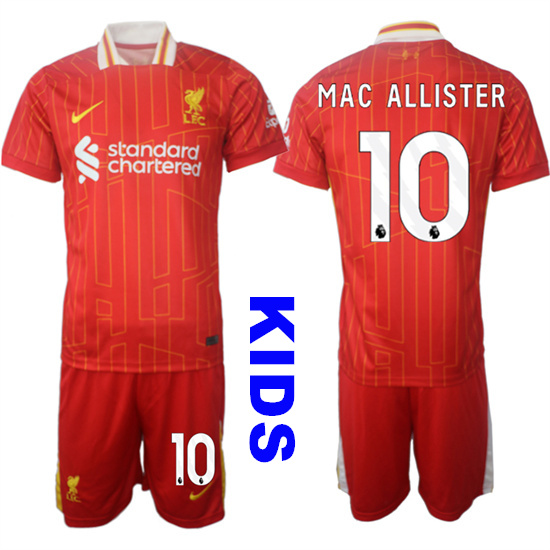 Youth Liverpool #10 MAC ALLISTER 2024-25 Red Home Kids Soccer Suit Jersey