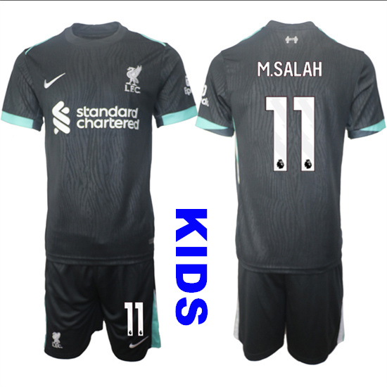 Youth Liverpool #11 M.SALAH 2024-25 Black Away Kids Soccer Suit Jersey