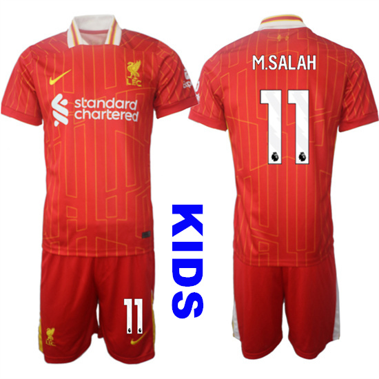 Youth Liverpool #11 M.SALAH 2024-25 Red Home Kids Soccer Suit Jersey