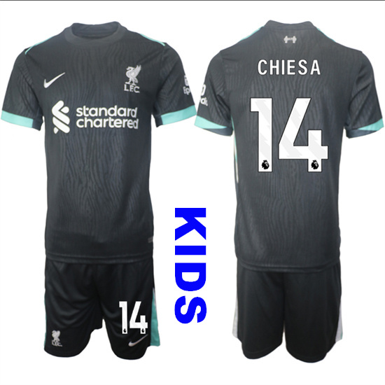 Youth Liverpool #14 CHIESA 2024-25 Black Away Kids Soccer Suit Jersey