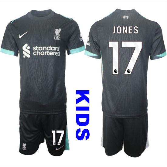 Youth Liverpool #17 JONES 2024-25 Black Away Kids Soccer Suit Jersey