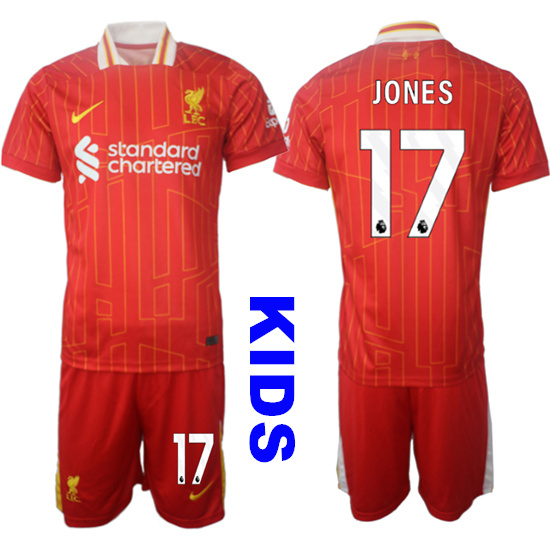 Youth Liverpool #17 JONES 2024-25 Red Home Kids Soccer Suit Jersey