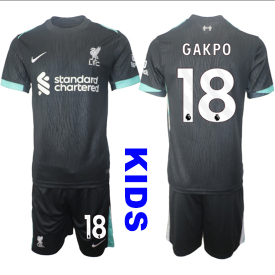 Youth Liverpool #18 GAKPO 2024-25 Black Away Kids Soccer Suit Jersey