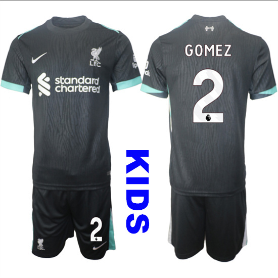 Youth Liverpool #2 GOMEZ 2024-25 Black Away Kids Soccer Suit Jersey