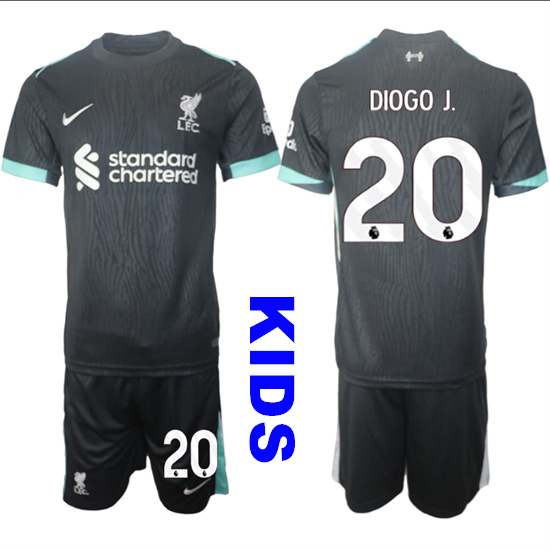 Youth Liverpool #20 DIOGO J. 2024-25 Black Away Kids Soccer Suit Jersey