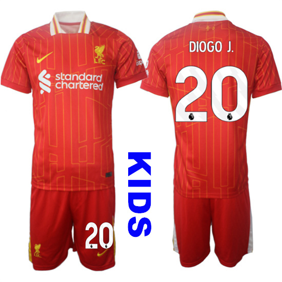 Youth Liverpool #20 DIOGO J. 2024-25 Red Home Kids Soccer Suit Jersey