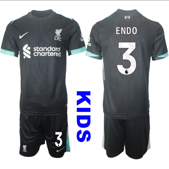 Youth Liverpool #3 ENDO 2024-25 Black Away Kids Soccer Suit Jersey