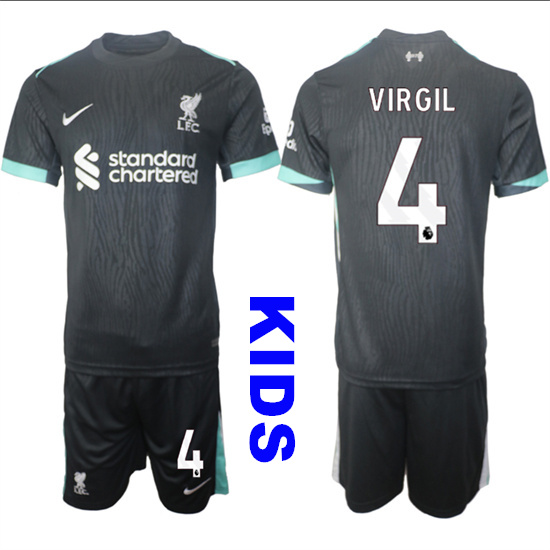 Youth Liverpool #4 VIRGIL 2024-25 Black Away Kids Soccer Suit Jersey