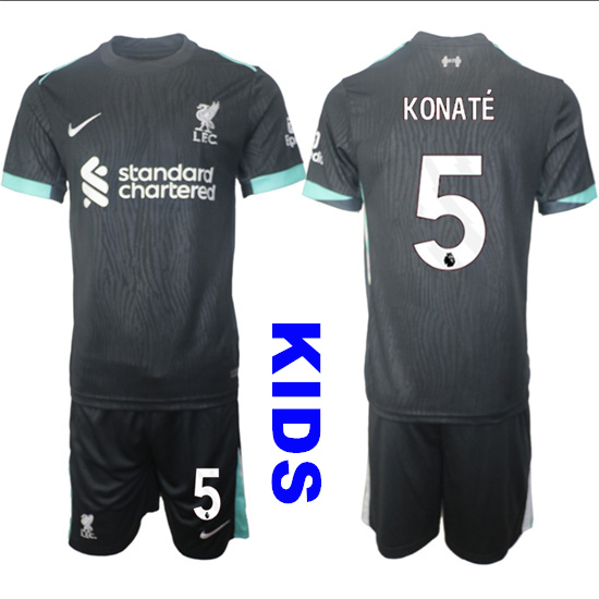 Youth Liverpool #5 KONATE 2024-25 Black Away Kids Soccer Suit Jersey