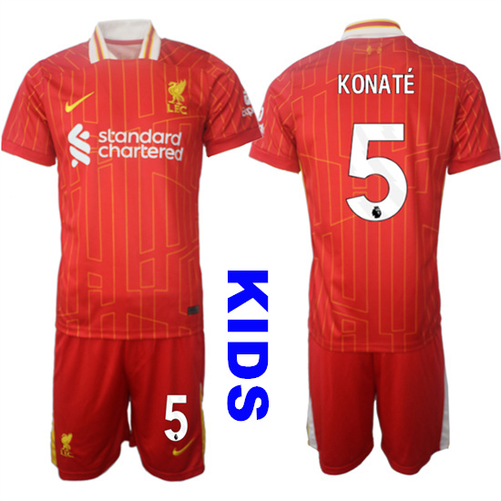 Youth Liverpool #5 KONATE 2024-25 Red Home Kids Soccer Suit Jersey