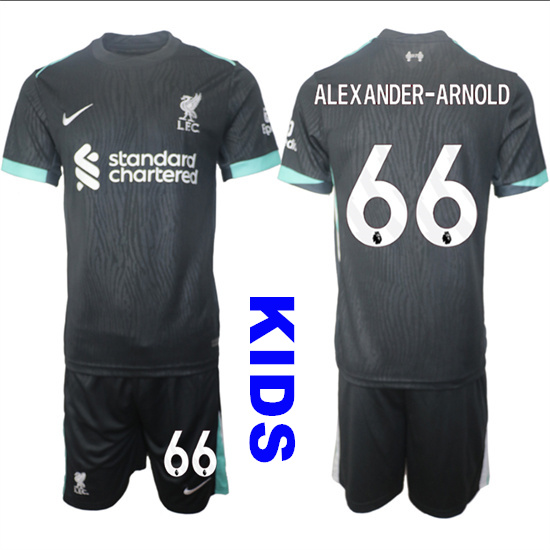Youth Liverpool #66 ALEXANDER-ARNOLD 2024-25 Black Away Kids Soccer Suit Jersey