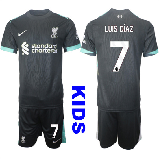 Youth Liverpool #7 LUIS DIAZ 2024-25 Black Away Kids Soccer Suit Jersey