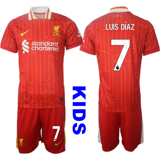 Youth Liverpool #7 LUIS DIAZ 2024-25 Red Home Kids Soccer Suit Jersey