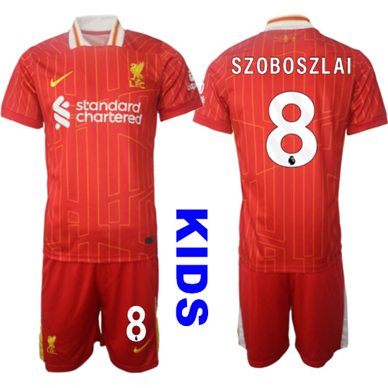Youth Liverpool #8 SZOBOSZLAI 2024-25 Red Home Kids Soccer Suit Jersey