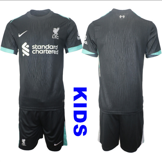 Youth Liverpool Blank 2024-25 Black Away Kids Soccer Suit Jersey