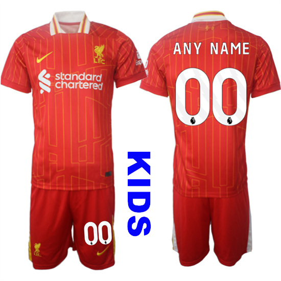 Youth Liverpool Custom Any Name And number 2024-25 Home Kids Soccer Suit Jersey