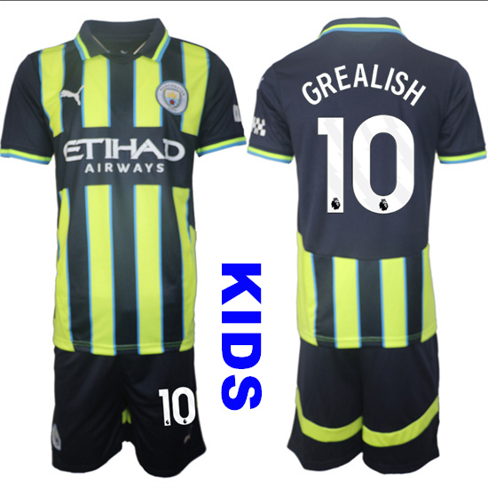 Youth Manchester City #10 GREALISH 2024-25 Away 2nd Kids Soccer Suit Jersey