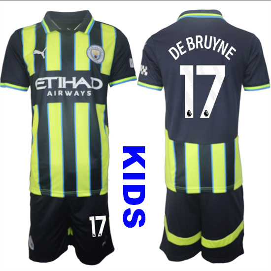 Youth Manchester City #17 DE BRUYNE 2024-25 Away 2nd Kids Soccer Suit Jersey