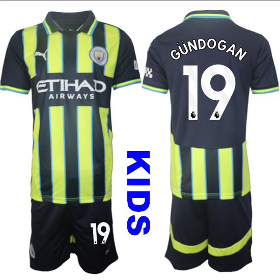 Youth Manchester City #19 GUNDOGAN 2024-25 Away 2nd Kids Soccer Suit Jersey