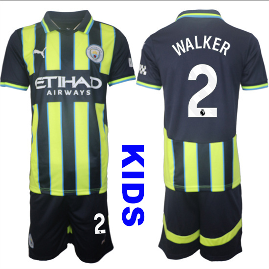 Youth Manchester City #2 WALKER 2024-25 Away 2nd Kids Soccer Suit Jersey