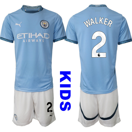Youth Manchester City #2 WALKER 2024-25 Home Kids Soccer Suit Jersey