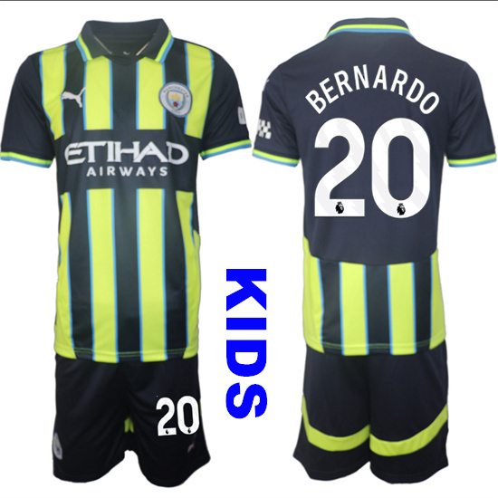 Youth Manchester City #20 BERNARDO 2024-25 Away 2nd Kids Soccer Suit Jersey