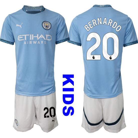 Youth Manchester City #20 BERNARDO 2024-25 Home Kids Soccer Suit Jersey