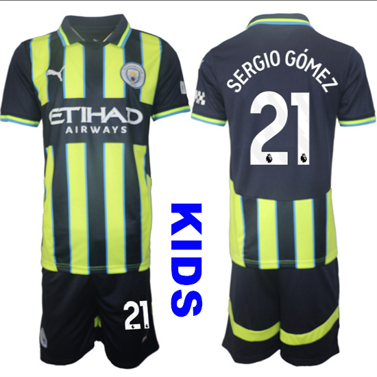 Youth Manchester City #21 SERGIO GOMEZ 2024-25 Away 2nd Kids Soccer Suit Jersey