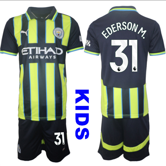 Youth Manchester City #31 EDERSON M. 2024-25 Away 2nd Kids Soccer Suit Jersey