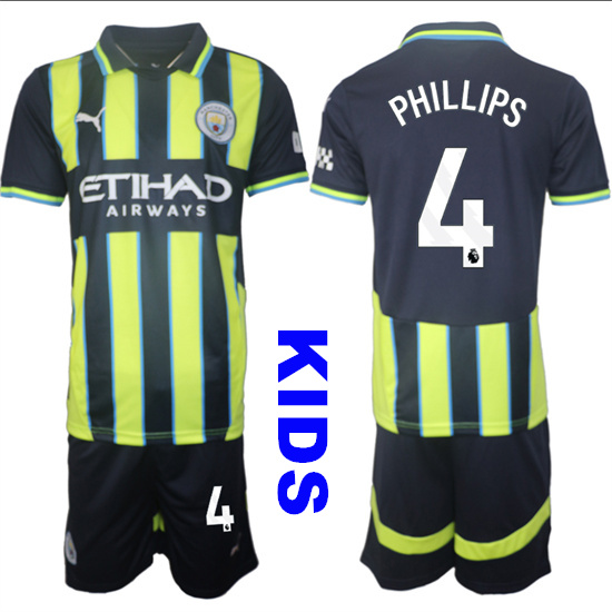 Youth Manchester City #4 PHILLIPS 2024-25 Away 2nd Kids Soccer Suit Jersey