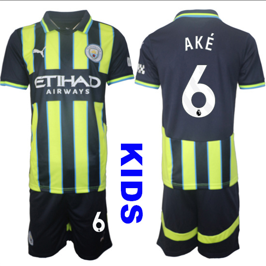 Youth Manchester City #6 AKE 2024-25 Away 2nd Kids Soccer Suit Jersey