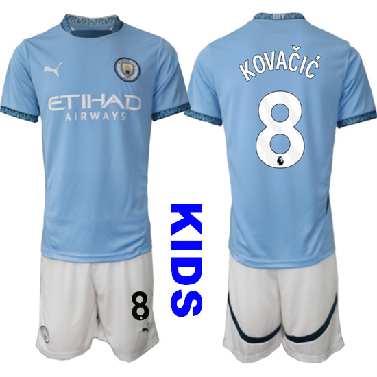 Youth Manchester City #8 KOVACIC 2024-25 Home Kids Soccer Suit Jersey