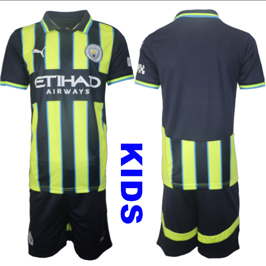 Youth Manchester City Blank 2024-25 Away 2nd Kids Soccer Suit Jersey