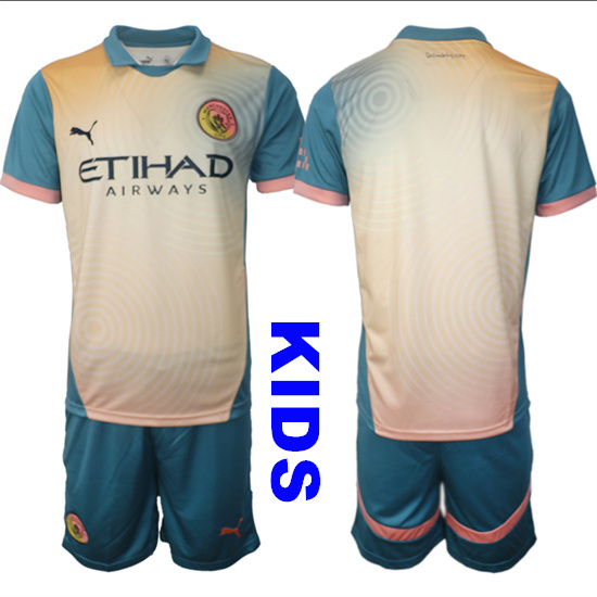 Youth Manchester City Blank 2024-25 Away 3nd Kids Soccer Suit Jersey