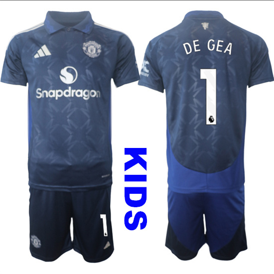 Youth Manchester United #1 DE GEA 2024-25 Away Kids Soccer Suit Jersey