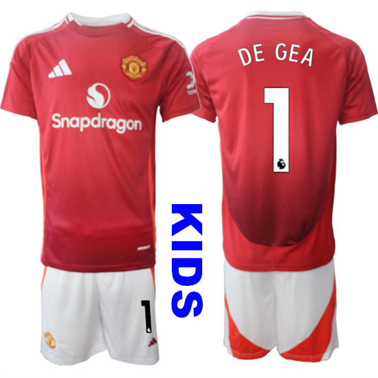 Youth Manchester United #1 DE GEA 2024-25 Home Kids Soccer Suit Jersey